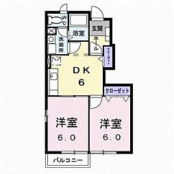 JR豊肥本線 武蔵塚駅 徒歩36分の賃貸アパート 1階2DKの間取り