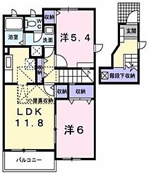 JR豊肥本線 武蔵塚駅 4.5kmの賃貸アパート 2階2LDKの間取り