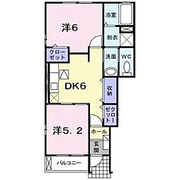 JR豊肥本線 武蔵塚駅 5.9kmの賃貸アパート 1階2DKの間取り