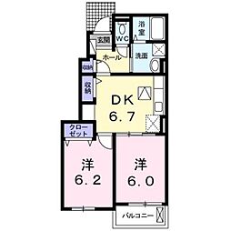 熊本市電A系統 健軍町駅 バス14分 安永下車 徒歩4分の賃貸アパート 1階2DKの間取り