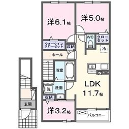 JR豊肥本線 東海学園前駅 徒歩13分の賃貸アパート 2階3LDKの間取り