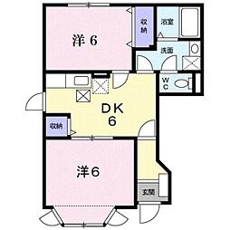 JR豊肥本線 武蔵塚駅 徒歩17分の賃貸アパート 1階2DKの間取り