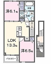 熊本電気鉄道 三ツ石駅 徒歩13分の賃貸アパート 2階2LDKの間取り