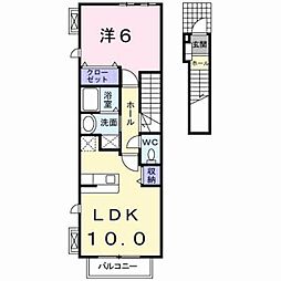 JR豊肥本線 武蔵塚駅 4kmの賃貸アパート 2階1LDKの間取り