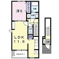 JR豊肥本線 新水前寺駅 徒歩27分の賃貸アパート 2階1LDKの間取り