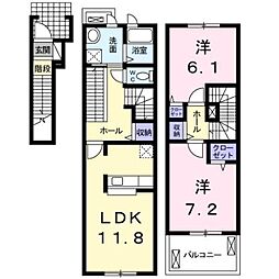 熊本電気鉄道 須屋駅 徒歩8分の賃貸アパート 2階2LDKの間取り