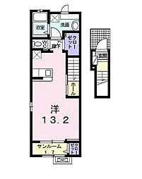 JR豊肥本線 南熊本駅 徒歩7分の賃貸アパート 2階ワンルームの間取り