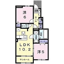 JR豊肥本線 南熊本駅 バス31分 下辺田見下車 徒歩2分の賃貸アパート 1階2LDKの間取り