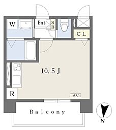 熊本市電B系統 新町駅 徒歩4分の賃貸マンション 7階ワンルームの間取り