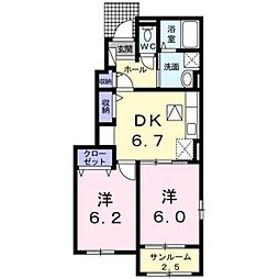 JR鹿児島本線 熊本駅 バス37分 古閑小屋下車 徒歩6分の賃貸アパート 1階2DKの間取り
