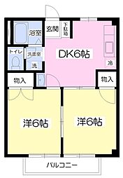 シャネルハイムB 2DKの間取図画像
