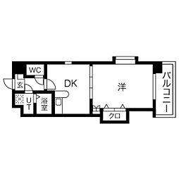 ウイングコート水城 8階1DKの間取り