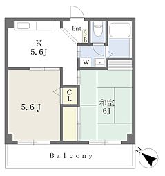 マリンクーペ井尻館 2DKの間取図画像