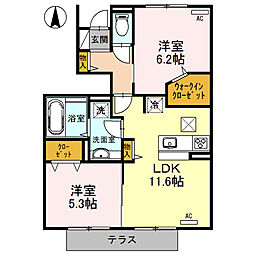 セジュールプルニエ2B棟 2LDKの間取図画像