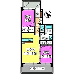 ファミーユ筑紫2 2LDKの間取図画像