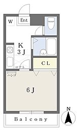 グロウス春日 1Kの間取図画像