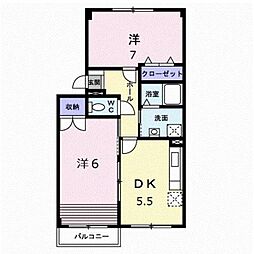 グローリーヒルズ希みが丘 2DKの間取図画像