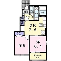 JR長崎本線 吉野ケ里公園駅 徒歩36分の賃貸アパート 1階2DKの間取り