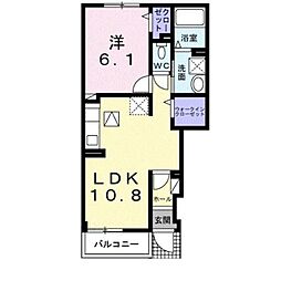プリムローズ桜 1階1LDKの間取り