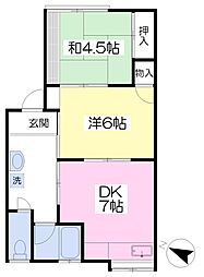 山口ハイツ 2DKの間取図画像