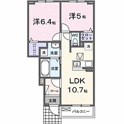 メゾン・ド・ソレイユII 2LDKの間取図画像
