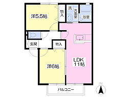 WellvilaB 2LDKの間取図画像