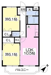 グリーンローズ二番館 2LDKの間取図画像