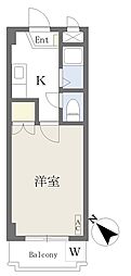 コーポラス大和 1Kの間取図画像