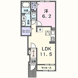 ヘイズグラス 1階1LDKの間取り