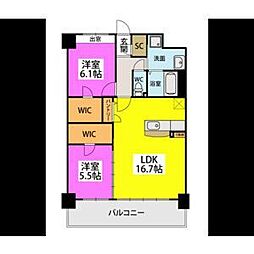 ビオネ美野島 2LDKの間取図画像
