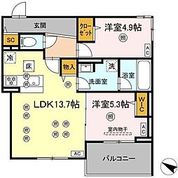GrandValley博多 2LDKの間取図画像