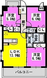 Comfort東比恵 3LDKの間取図画像