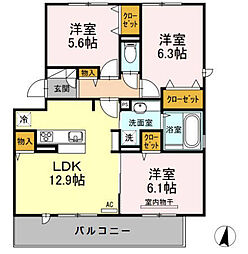 D-room長尾弐番館 3LDKの間取図画像