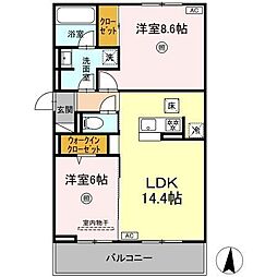 リヴィエール友丘 2LDKの間取図画像