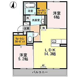 フェリオ 2LDKの間取図画像