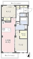 ブランキューブ西新 2LDKの間取図画像