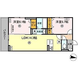 グランドール糸島中央 2LDKの間取図画像
