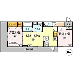 グランドール糸島中央 2LDKの間取図画像