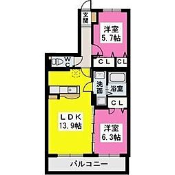 プリマヴェーラ伊都 2LDKの間取図画像