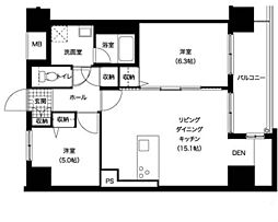 レジディア西新 2LDKの間取図画像