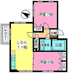 クレール今町 2LDKの間取図画像