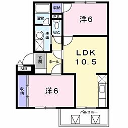 ロジュマン本城 2LDKの間取図画像