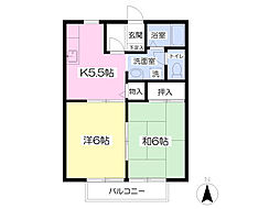 ビーライン風師Ｂ棟 2階2Kの間取り