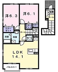 エムズガーデンB 2LDKの間取図画像