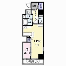 シェーナ下到津 1LDKの間取図画像