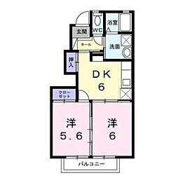 サンコート 1階2DKの間取り
