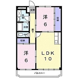 オークヒル本田 2階2LDKの間取り