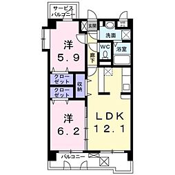 熊本電気鉄道 須屋駅 徒歩8分の賃貸マンション 3階2LDKの間取り