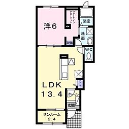 JR豊肥本線 東海学園前駅 3.6kmの賃貸アパート 1階1LDKの間取り