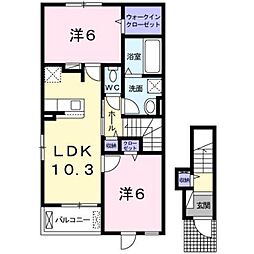JR豊肥本線 光の森駅 徒歩23分の賃貸アパート 2階2LDKの間取り